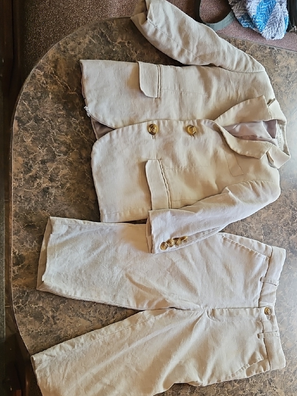 Kids Two-Piece Linen-Blend Matching Set in Beige